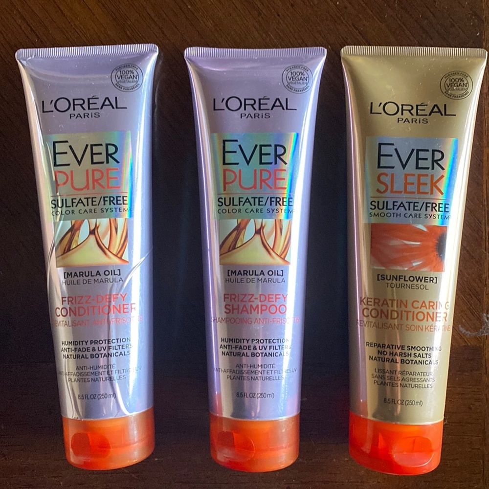L’Oréal Paris Ever Pure & Ever Sleek 1 shampoo and 2 conditioner NEW 8.5 oz each